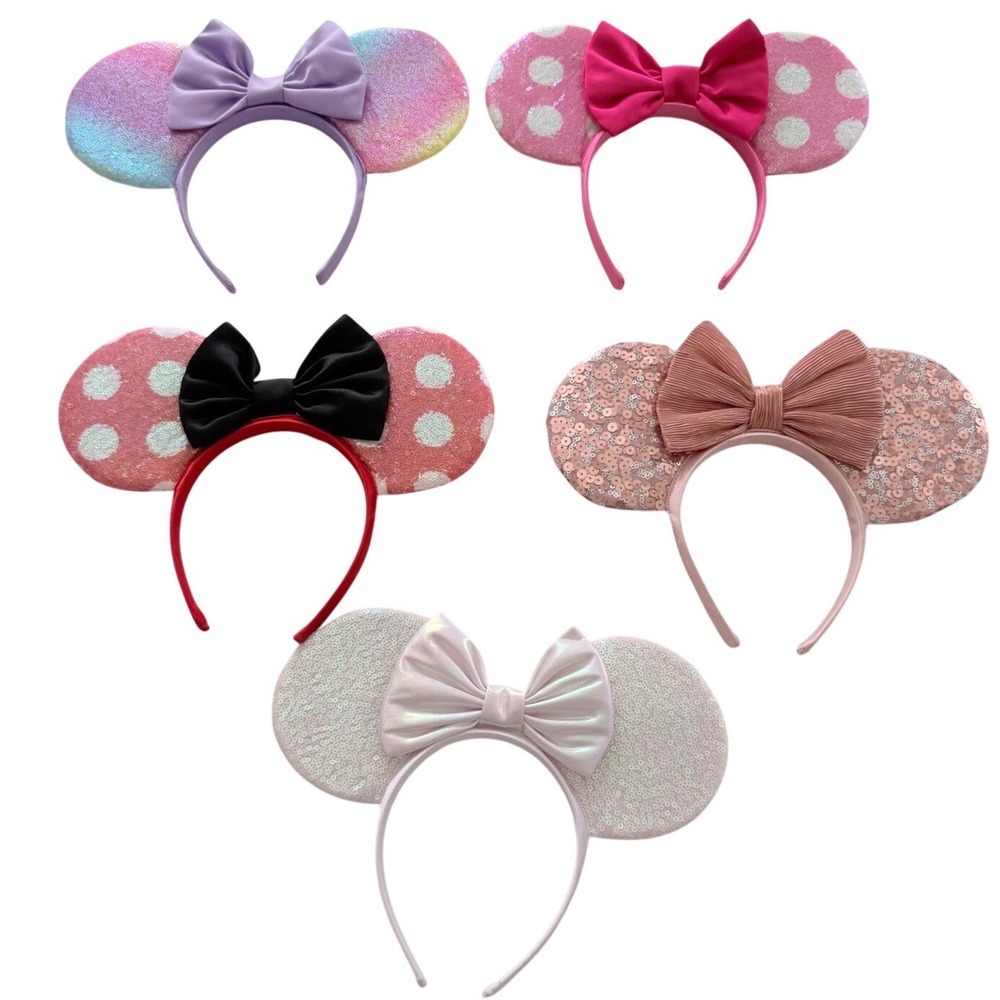 Disney Parks Minnie Mouse Sequin Ear Headband Lot of‎ 5 Pink Red Rainbow White